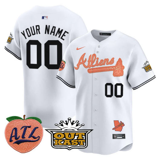 Custom Atlanta Braves Jersey Atliens Peach Vapor Premier Limited Stitched White
