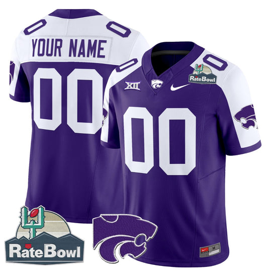 Custom Kansas State Wildcats Jersey 2025 Rate Bowl Patch Purple Alternate