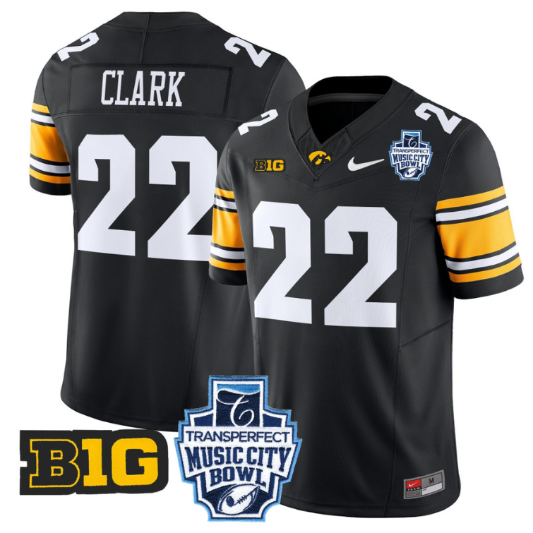 Caitlin Clark Jersey #22 Iowa Hawkeyes 2024 Music City Bowl Patch Black