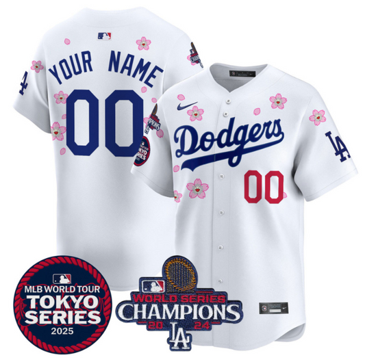 Custom Dodgers Jersey Tokyo Series 2025 World Series Champions Patch Vapor Stitched White
