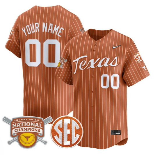 Custom Texas Longhorns Jersey 2025 National Championsn Stitched Orange Pinstripe