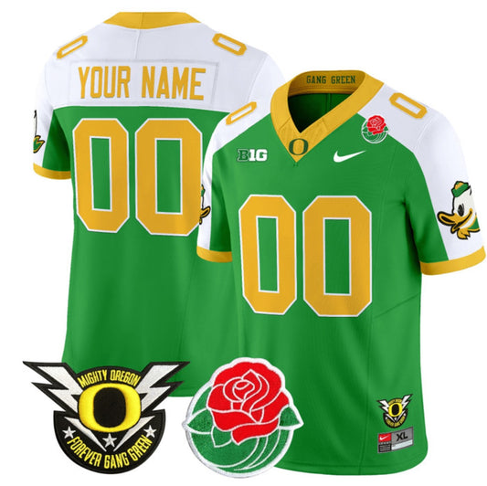 Custom Oregon Ducks Jersey Name, Number 2024 Rose Bowl Patch N1 Green Alternate