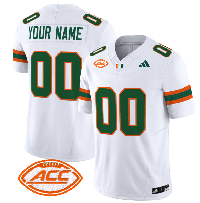 Custom Miami Hurricanes Jersey Name and Number Vapor Football Stitched White