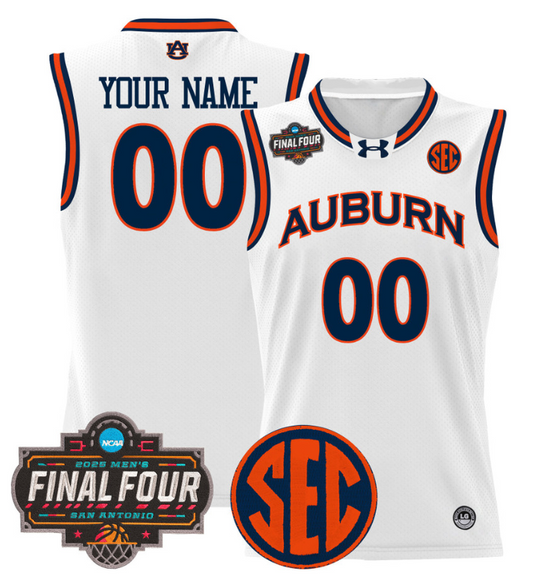 Custom Auburn Tigers Jersey 2025 Final Four Patch Basketball Stitched White