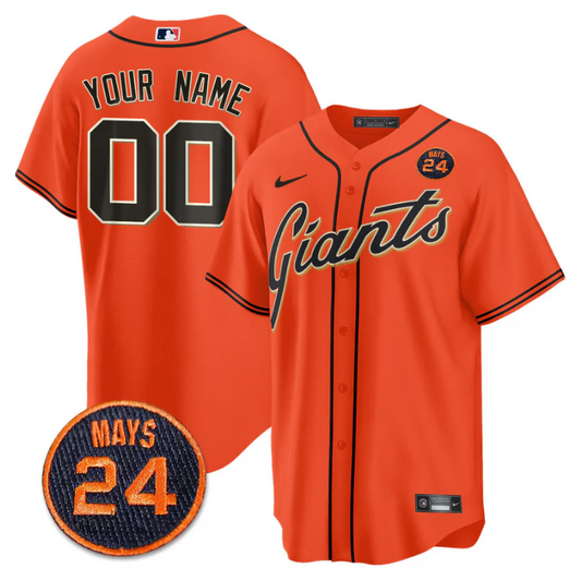 Custom San Francisco Giants Jersey #24 Willie Mays Patch 2024 Vapor Premier Limited  Orange