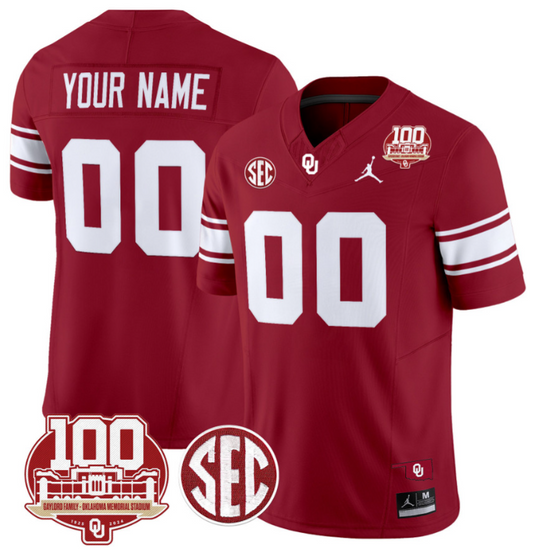 Custom Oklahoma Sooners Jersey Name and Number 100th Anniversary Patch Vapor Limited College Football Stitched Crimson