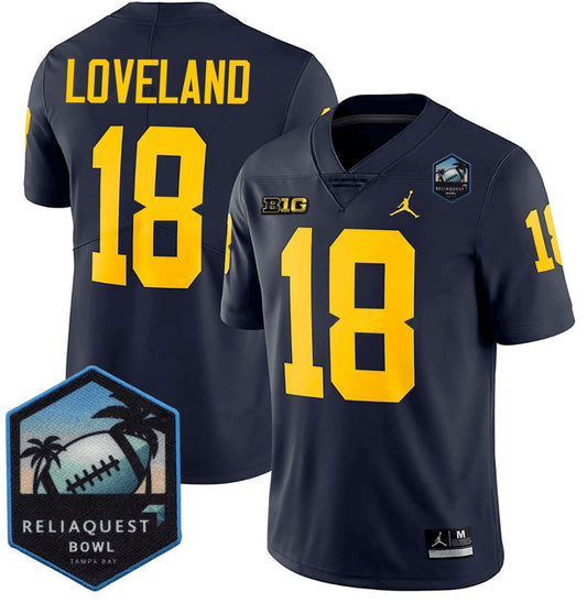 Colston Loveland Jersey #18 Michigan Wolverines ReliaQuest Bowl Patch Navy