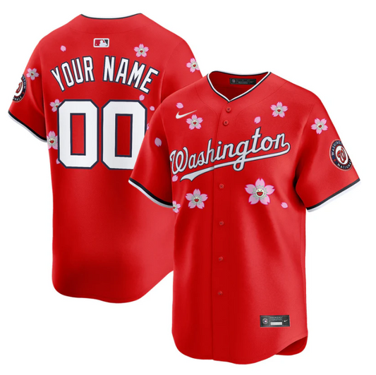 Custom Washington Nationals Jersey Name, Number Cherry Blossom Vapor Premier Limited Stitched Red