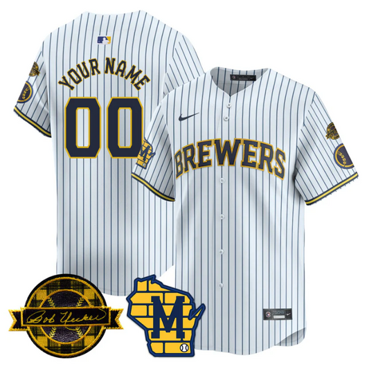 Custom Milwaukee Brewers Jersey Name, Number 2025 Limited Bob Uecker Patch Stitched White