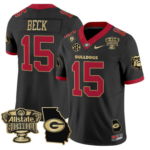 Carson Beck Jersey #15 Georgia Bulldogs 2025 Sugar Bowl Patch Vapor Black Gold Trim