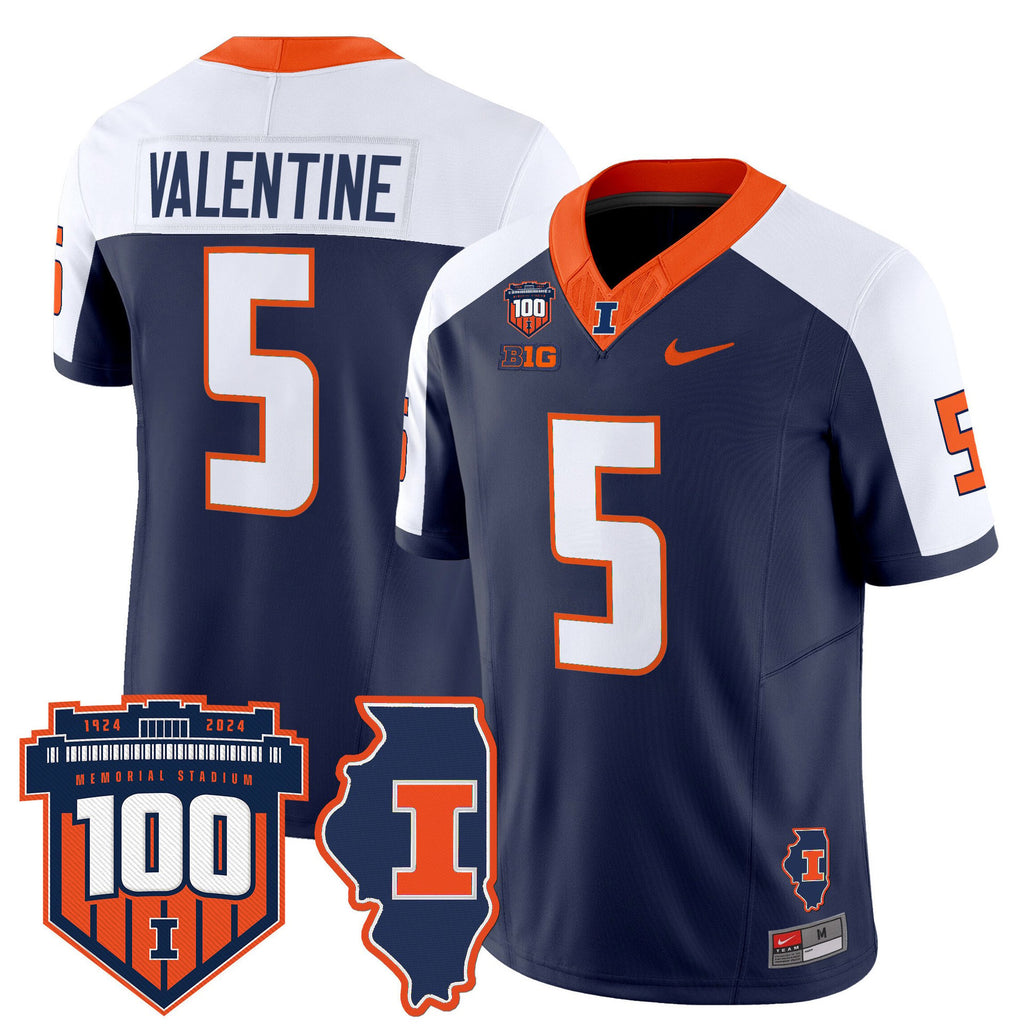 Ca'Lil Valentine Jersey #5 Illinois Fighting 100th Memorial Stadium Navy Alter