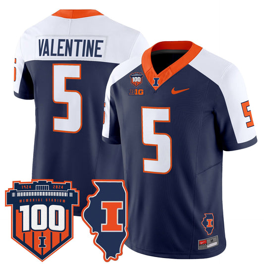Ca'Lil Valentine Jersey #5 Illinois Fighting 100th Memorial Stadium Navy Alter
