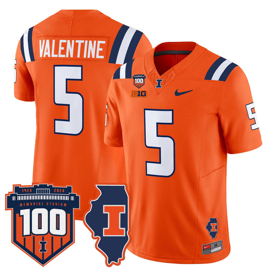 Ca'Lil Valentine Jersey #5 Illinois Fighting 100th Memorial Stadium Orange