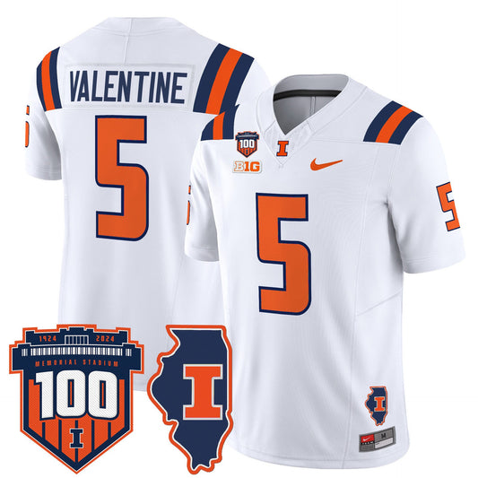 Ca'Lil Valentine Jersey #5 Illinois Fighting 100th Memorial Stadium White