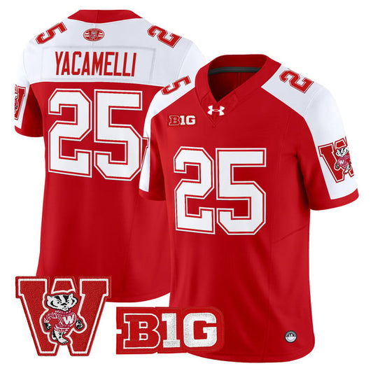 Cade Yacamelli Jersey #25 Wisconsin Badgers Throwback Stitched Red Alter