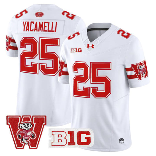 Cade Yacamelli Jersey #25 Wisconsin Badgers Throwback Stitched White