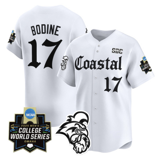 Caden Bodine Jersey #17 Coastal Carolina 2025 World Series Gothic Edition White