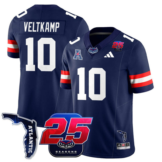 Caden Veltkamp Jersey #10 Florida Atlantic Football 25th Season Stitched Navy