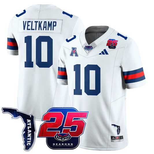 Caden Veltkamp Jersey #10 Florida Atlantic Football 25th Season Stitched White