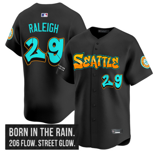 Cal Raleigh Jersey #29 Seattle Mariners Graffiti Emerald Drop Edition Black