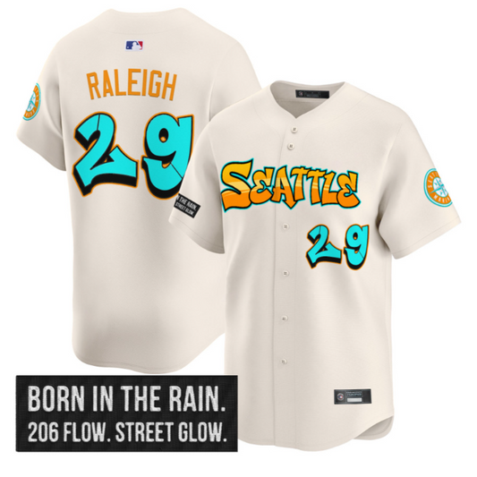 Cal Raleigh Jersey #29 Seattle Mariners Graffiti Emerald Drop Edition Cream