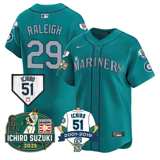 Cal Raleigh Jersey #29 Seattle Mariners Ichiro Suzuki Stitched Teal