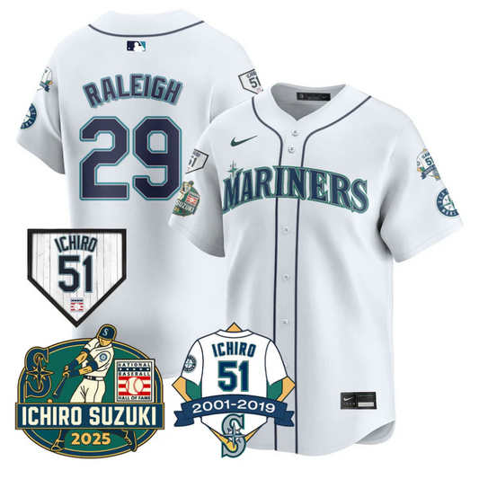 Cal Raleigh Jersey #29 Seattle Mariners Ichiro Suzuki Stitched White