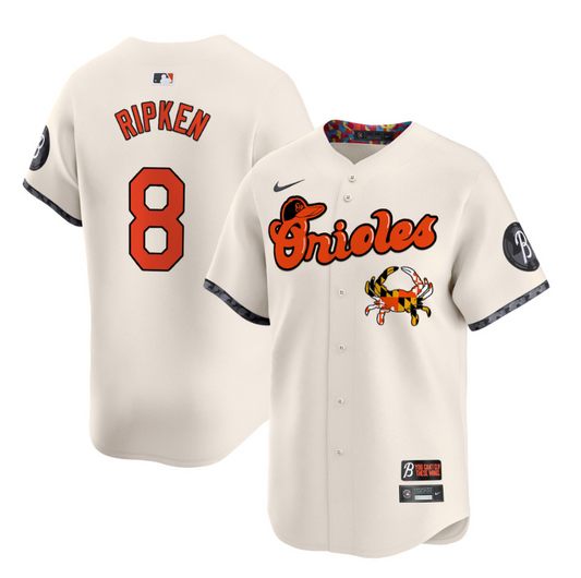 Cal Ripken Jersey #8 Baltimore Orioles Maryland Blue Crab Vapor Stitched Cream