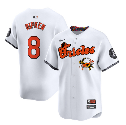 Cal Ripken Jersey #8 Baltimore Orioles Maryland Blue Crab Vapor Stitched White