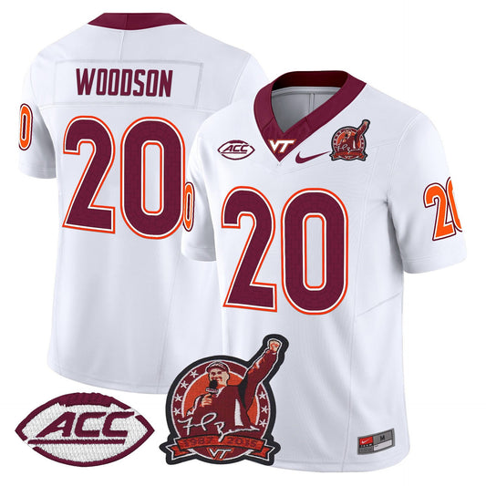 Caleb Woodson Jersey #20 Virginia Tech Hokies Coach Frank Beamer 2025 White