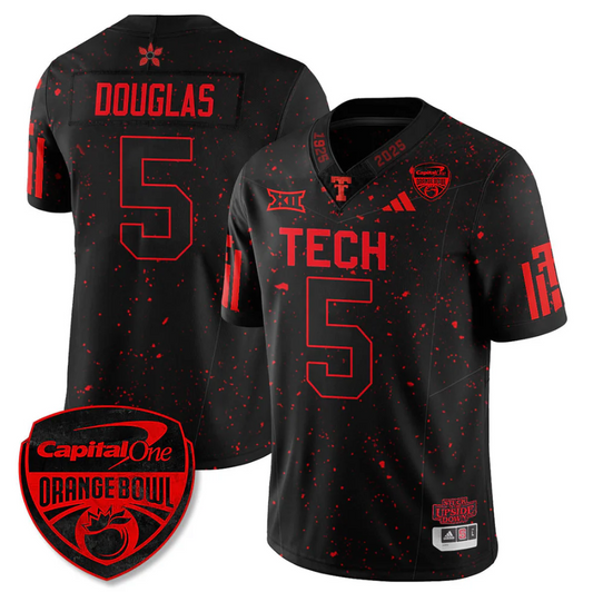 Caleb Douglas Jersey #5 Texas Tech Red Raiders Stranger Things Orange Bowl Stitched