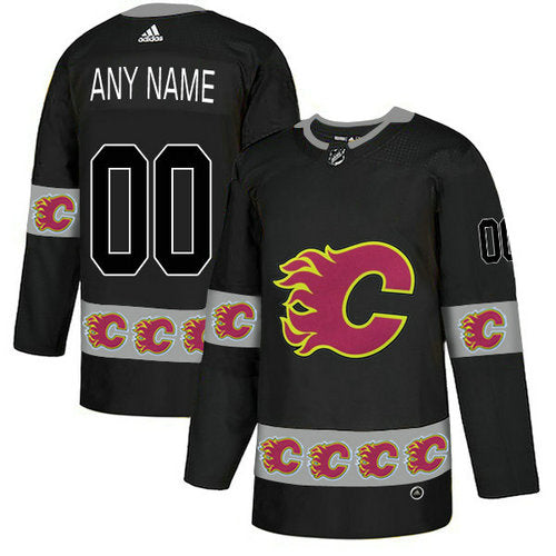 Calgary Flames Custom Black Team Logos Fashion Jersey