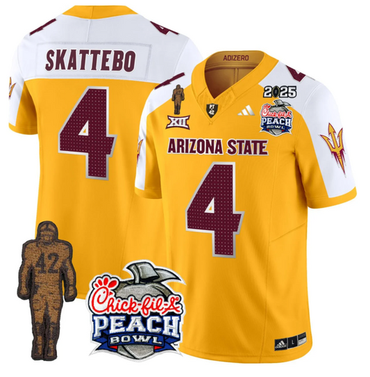 Cam Skattebo Jersey #4 Sun Devils Pat Tillman & Peach Bowl Patch 2025 Patch Gold