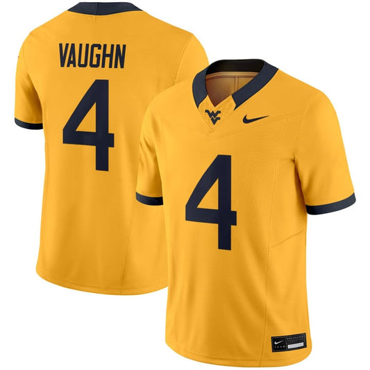 Cam Vaughn Jersey #4 West Virginia Mountaineers 2025 Vapor Stitched Gold