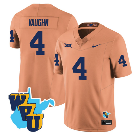 Cam Vaughn Jersey #4 West Virginia Mountaineers 1965-2025 Throwback Gold