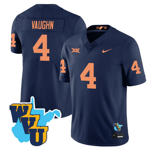 Cam Vaughn Jersey #4 West Virginia Mountaineers 1965-2025 Throwback Navy