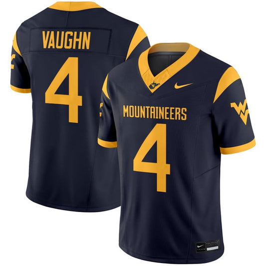 Cam Vaughn Jersey #4 West Virginia Mountaineers 2025 Vapor Stitched Navy