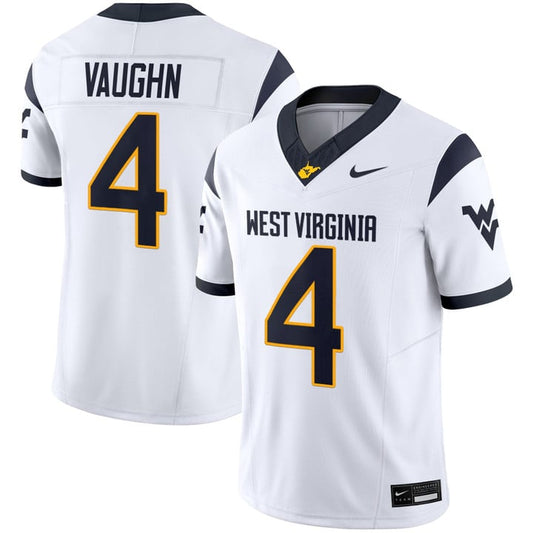 Cam Vaughn Jersey #4 West Virginia Mountaineers 2025 Vapor Stitched White