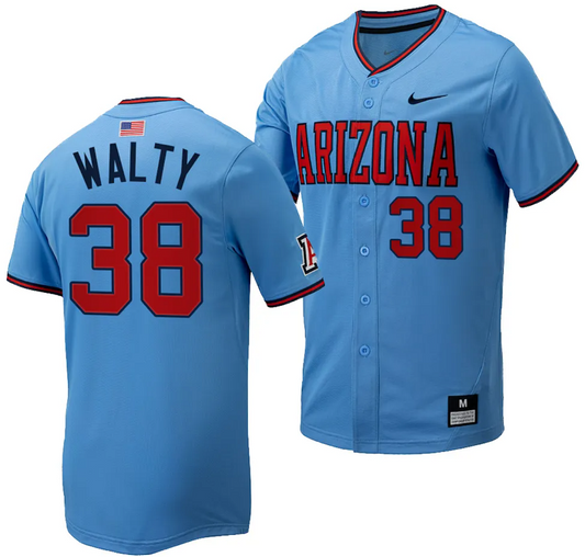 Cam Walty Jersey #38 Arizona Wildcats Replica Baseball Full-Button Light Blue