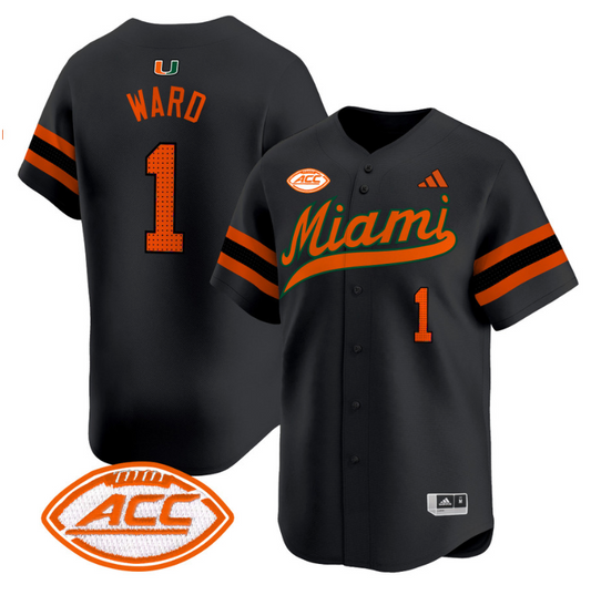 Cam Ward Jersey #1 Miami Hurricanes 2024 Baseball Stitched Black