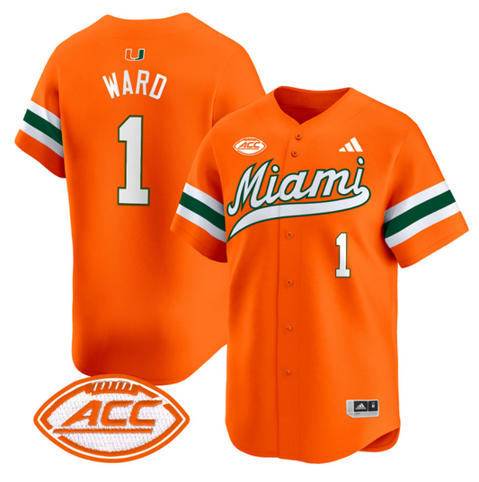 Cam Ward Jersey #1 Miami Hurricanes 2024 Baseball Stitched Orange