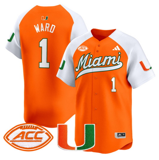 Cam Ward Jersey #1 Miami Hurricanes 2024 Baseball Stitched White