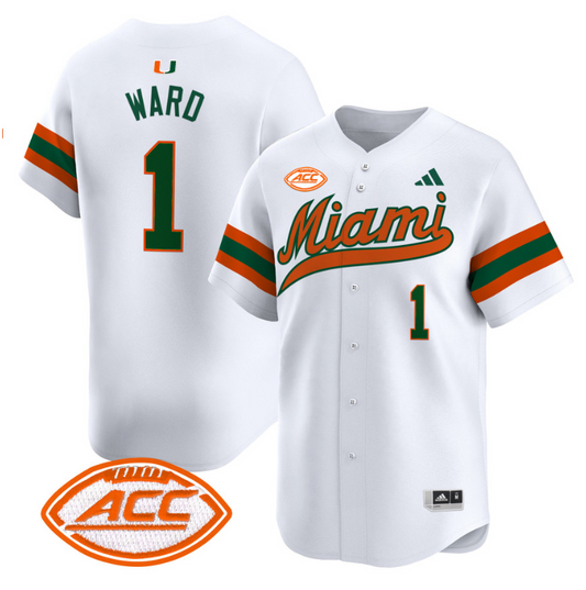 Cam Ward Jersey #1 Miami Hurricanes 2024 Baseball Stitched White