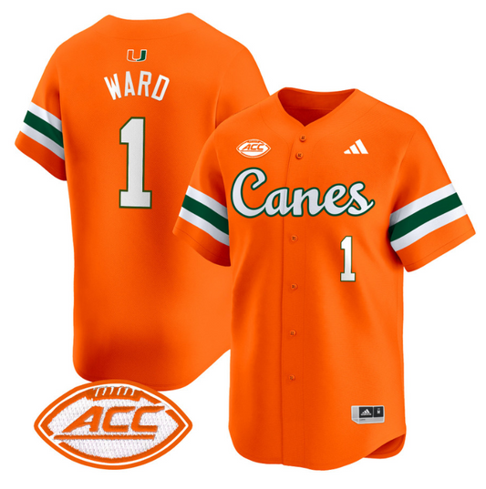 Cam Ward Jersey #1 Miami Hurricanes 2024 Baseball V2 Stitched Orange