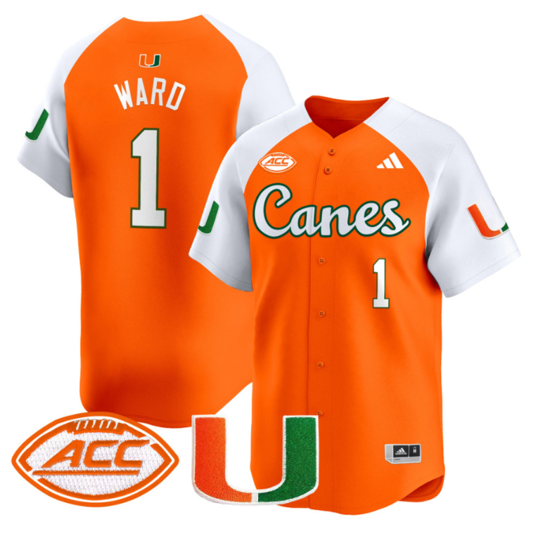 Cam Ward Jersey #1 Miami Hurricanes 2024 Baseball V2 Stitched Orange Alternate