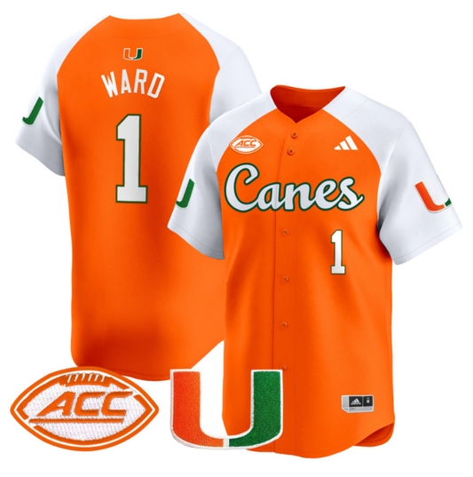 Cam Ward Jersey #1 Miami Hurricanes 2024 Baseball V2 Stitched Orange Alternate