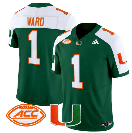 Cam Ward Jersey #1 Miami Hurricanes Vapor Football Stitched Green Alternate