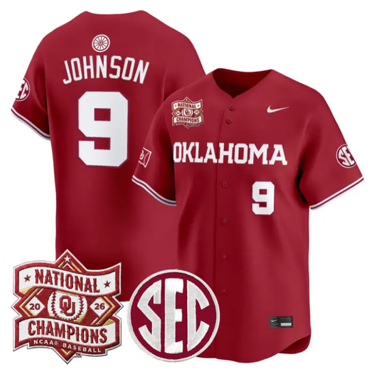 Camden Johnson Jersey #9 Oklahoma 2026 National Champions Patch Stitched