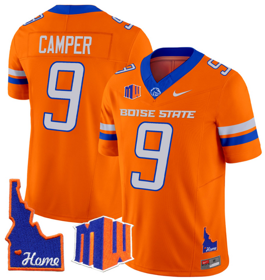 Cameron Camper Jersey #9 Boise State Broncos 2024 Home Patch Vapor Football Orange