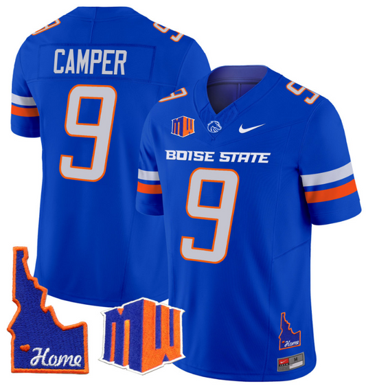 Cameron Camper Jersey #9 Boise State Broncos 2024 Home Patch Vapor Football Royal